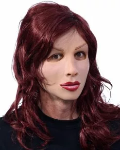 Frauen Latex-Maske Mit Langhaarperücke -Classic Horror Speichern cross dresser frauen maske mit langen roten haaren weibliche puppen maske lady boy mask 26370 03
