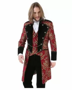 Gothic Aristokrat Herren Mantel Gold Rot Brokat