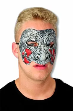 Zombie Maske Grau Rot