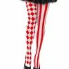 Harlekin Damenstrumpfhose Rot-weiß -Classic Horror Speichern harlekin strumpfhose rot weiss harley quinn struempfe fuer halloween harlequin feinstrumpfhose kostuem zubeheor 29136