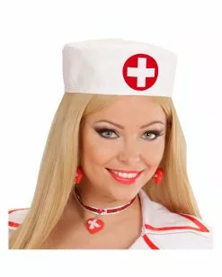 Arzt & Schwesternkappe Weiß-Rot -Classic Horror Speichern krankenschwester haube nurse cap faschings huete und kostuemzubehoer 29499