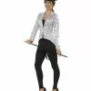 Silberne Frauen Pailletten-Jacke -Classic Horror Speichern pailetten frack fuer damen silber zirkus direktorin jacke pailletten jacket fuer fasching 28478