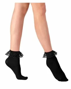 Schwarze Rüschen-Socken -Classic Horror Speichern schwarze spitzensoeckchen schwarze rueschensoeckchen kostuemzubehoer 27029 02