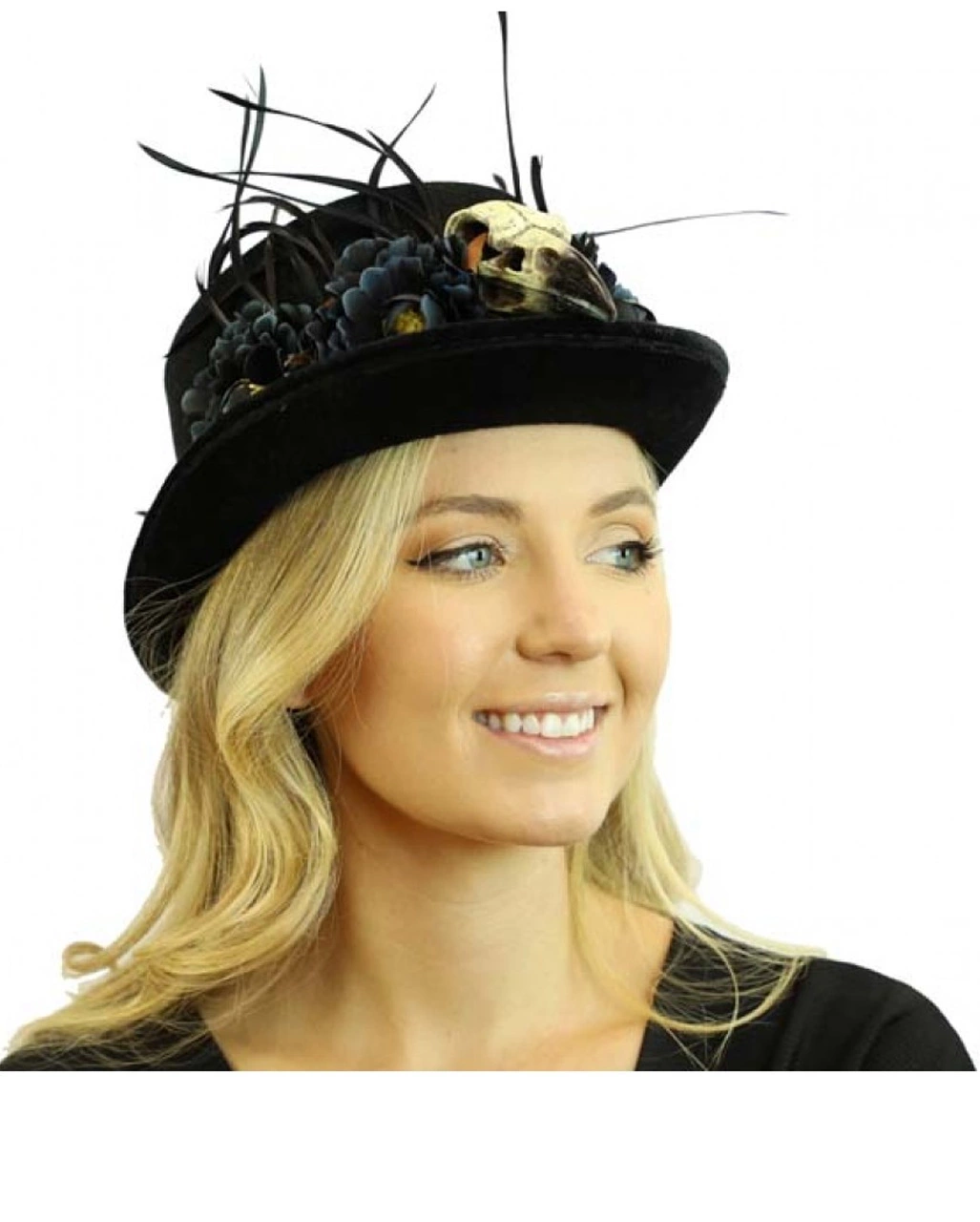 Schwarzer Zylinder Mit Blüten & Krähenschädel 3 Schwarzer Zylinder Mit Blüten & Krähenschädel