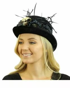 Schwarzer Zylinder Mit Blüten & Krähenschädel 5 Schwarzer Zylinder Mit Blüten & Krähenschädel -Classic Horror Speichern schwarzer zylinder mit blumen und rabenschaedel black top hat with flowers and raven skull 50488 02