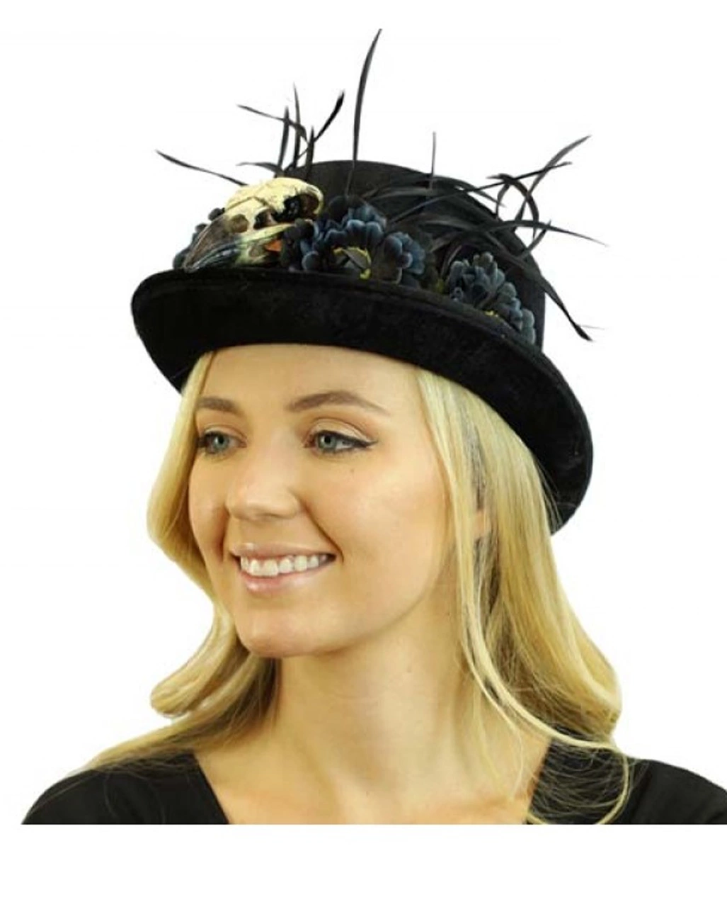 Schwarzer Zylinder Mit Blüten & Krähenschädel 4 Schwarzer Zylinder Mit Blüten & Krähenschädel – Bild 2