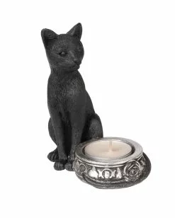 Schwarze Hexenkatze Teelichthalter -Classic Horror Speichern schwarzes kaetzchen teelichthalter halloween und gothic wohnungsdeko und zubehoer gothic cat tea light holder 52741 3