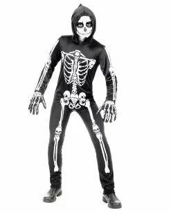 Skelett Overall Kinderkostüm -Classic Horror Speichern skelett kinderkostuem mit kapuze skeleton costume with hood for kids halloween kkinderkostuem 51023 03