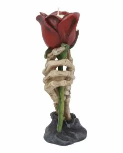 Skeletthand Mit Rose Kerzenständer -Classic Horror Speichern skeletthand mit rose teelichthalter skeltthand kerzenstaender skelton hand with tealight candle holder 39803 05