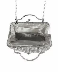 Silberne Vintage-Handtasche Mit Strass 7 Silberne Vintage-Handtasche Mit Strass -Classic Horror Speichern vintage handtasche mit strass silber disco tasche glamour clutch jewellery bag silver bild3 24091